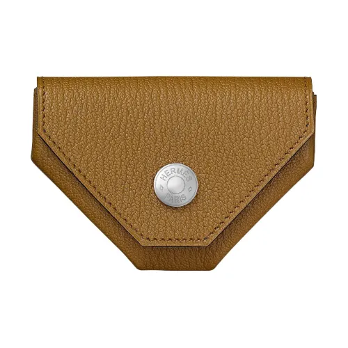 HERMES 24 Verso Козья кожа Держатель для карт Монетница Женская Крафт-бумага Цвет Темно-синий