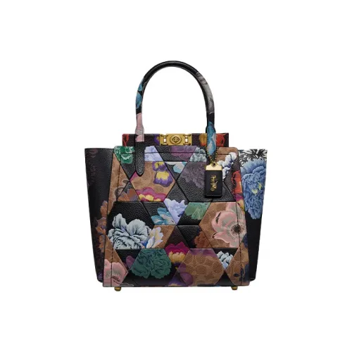 COACH X Kaffe Fassett Troupe Покрытый холст с кожаными вставками Тоут Сумка Сумка для покупок Сумка Большая Женская Черная