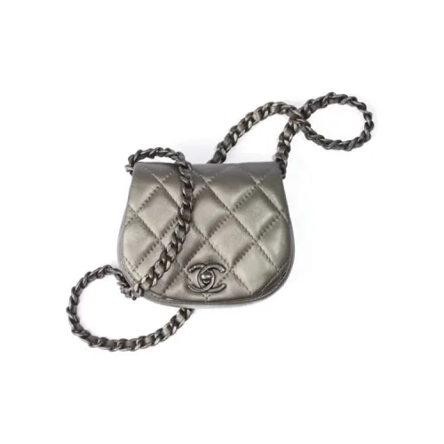 CHANEL Телячья кожа Сумка-купол Седло Сумка Чехол для наушников Клатч Мелочь Кошелек Сумка через плечо Женская Рутений