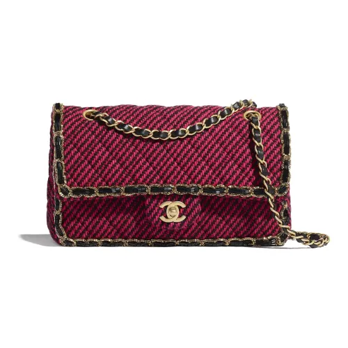 CHANEL Classic Flap CF Шерсть Клетка Стекло Жемчуг И Золото Металл Сумка через плечо Женская Красная Черная