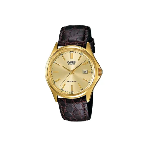 CASIO Standard Series ENTICER Collection Кварцевый механизм Естественная кожа Ремешок Часы Мужские Золотистый циферблат