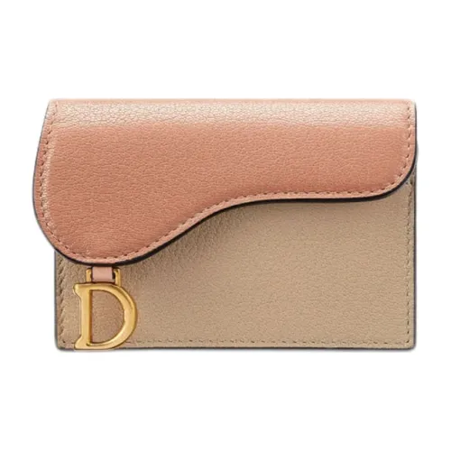 DIOR Седло Овчина Седло Картхолдер Мелочь Кошелек Женские Бежевый Розовый