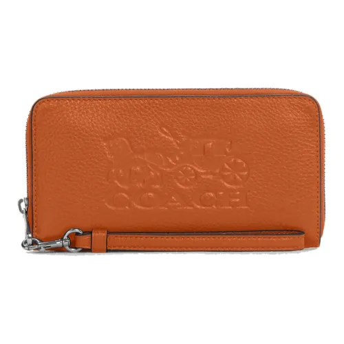 COACH Zip Around Кожа Ручной работы Молния Внутренний отсек Кошелек Женский Апельсин