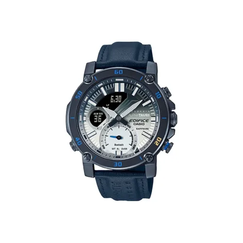 CASIO EDIFICE Кварцевый механизм Кожаный ремешок Часы Мужские Синий циферблат