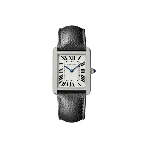 Cartier TANK DE Кварцевый механизм Унисекс Часы 34,8 мм Белый циферблат Корпус из нержавеющей стали Ремешок из коровьей кожи