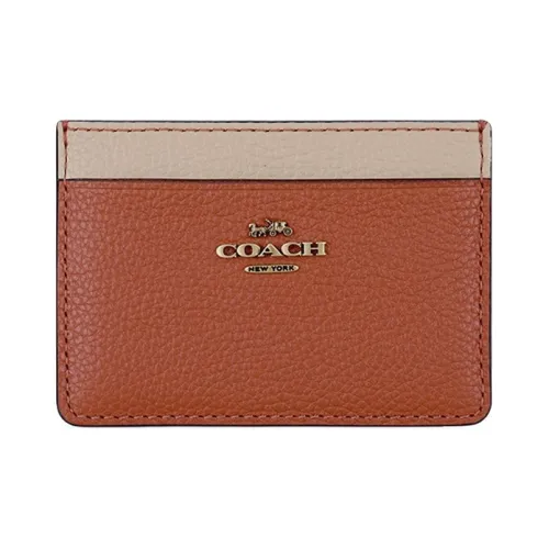 COACH Card Case Кожаный держатель для карт Держатель для карт Мини Женский Оранжевый и Белый Многоцветный