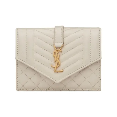 SAINT LAURENT Монограмма Коровья кожа Овчина Держатель для карт Женские Винтажный белый