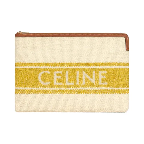 CELINE Ткань и Коровья кожа Клатч Большой Женский Желтый Рыжевато-коричневый