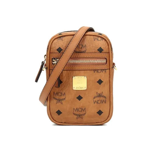 MCM Klassik Visetos Искусственная кожа Сумка через плечо Экстра мини Унисекс Коричневый Коньяк