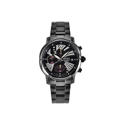 SEIKO Кварцевый механизм нержавеющая сталь ремешок с ионным покрытием часы 37,2 мм женский черный циферблат