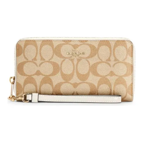 COACH Zip Around Монограмма Холст с кожей Клатч Кошелек Женская Белая и Хаки с монограммой