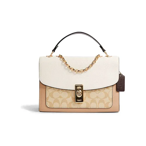 COACH Lane Холст и кожа сумка с клапаном сумка с цепочкой сумка через плечо средний размер женская