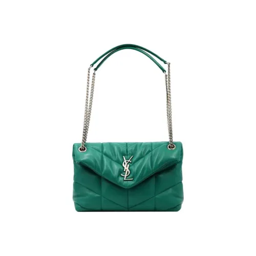 SAINT LAURENT LOULOUPUFFER Лоскутное шитье Овечья шкура Облачная сумка Сумка-подушка Сумка через плечо Женская Зеленая