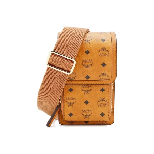 MCM Patricia Visetos Сумка из искусственной кожи Чехол для телефона Сумка через плечо Женская Коньяк