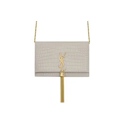 SAINT LAURENT Kate Блестящая кожа бахрома кошелек сумка через плечо сумка женская винтажный белый