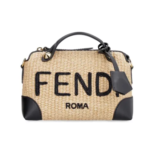 FENDI By The Way Series Сумка через плечо из соломенной ткани с кожаными вставками мини-сумка женская бежевая