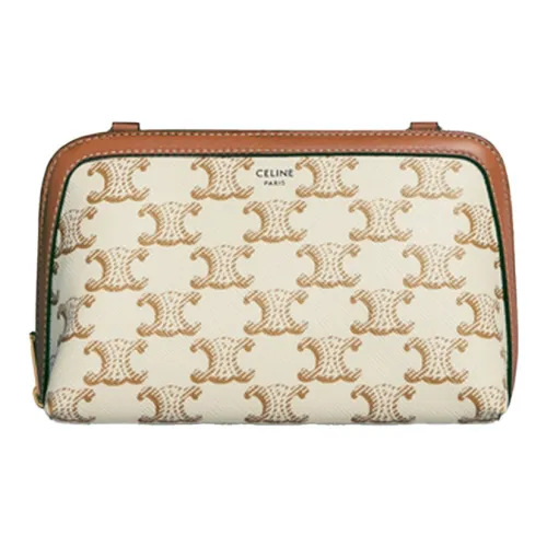 CELINE Triomphe Sheepskin Clutch Crossbody Bag Regular Women's Candy White