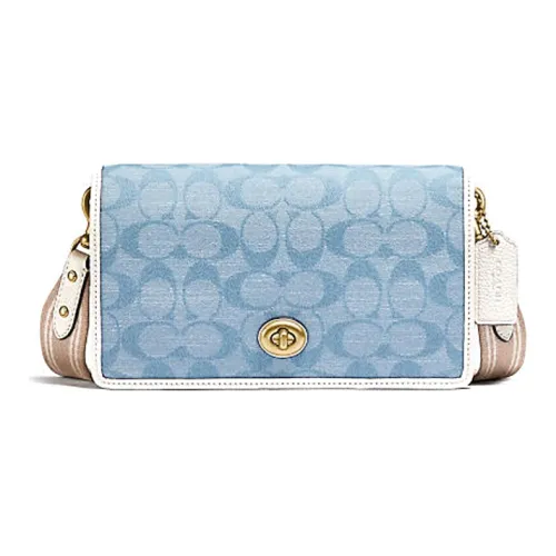 COACH Hayden Покрытие Холст Кожа Маленькая Квадратная Сумка Сумка через плечо Стандартная Женская Светло-Синий