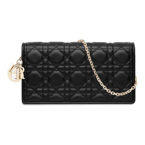 DIOR Lady Dior Lambskin Clutch Crossbody Bag Small Women's Black