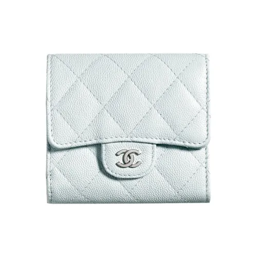 CHANEL Classic Flap CF Икорный Коровья кожа Кошелек Женские Светло-синий Детский синий