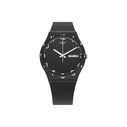 SWATCH Over BLACK Collection Кварцевый механизм Мужские часы Циферблат 34 мм Черный Пластиковый корпус часов