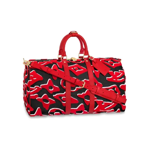 LOUIS VUITTON UF Keepall Коровья кожа Холст Сумка Стандартная Женская Красная Черная