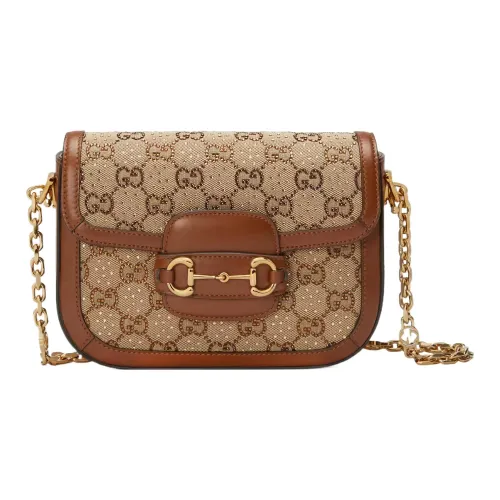 GUCCI Horsebit 1955 Холщовая сумка сумка через плечо женская цвет эбеновое дерево и коричневый