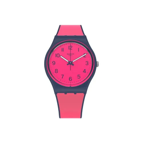 Swatch Quartz Механизм Женские часы 34 мм Розовый циферблат Часы Пластиковый корпус Часы Пластиковый ремешок