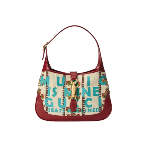 GUCCI Jackie 1961 Холст с кожей Комбинированный Лунный Сумка на плечо Сумка на плечо Маленькая Женская Бежевая Белая Красная