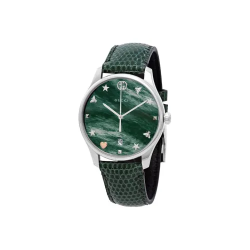 GUCCI Наручные часы Кварцевый механизм Кожаный ремешок Зеленый циферблат Женские часы