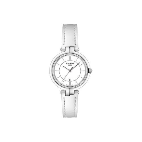 TISSOT Flamenco Collection Кварцевый механизм Женские часы 30MM Белый циферблат Корпус из нержавеющей стали Ремешок из натуральной кожи