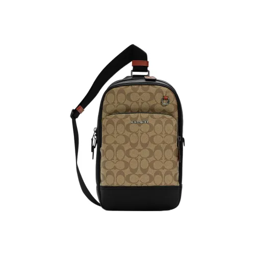 COACH Graham Холст и Кожа Многоцветный Молния Бананка Сумка через плечо Маленькая Мужская Хаки и Черный