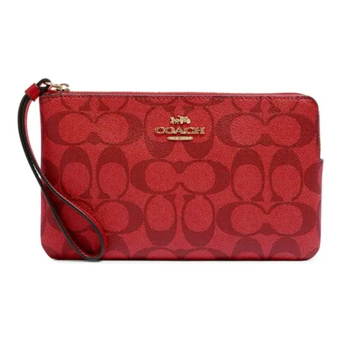 COACH Double Zip Wallet Клатч из искусственной кожи маленький женский красный