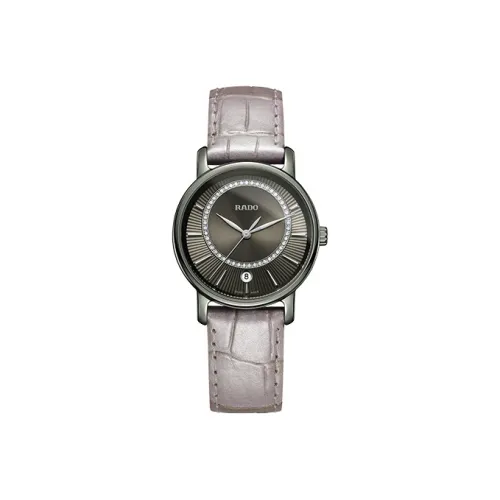 RADO DiaMaster Collection Кварцевый механизм Женские часы 33 мм Серый циферблат Керамика Корпус Кожаный ремешок