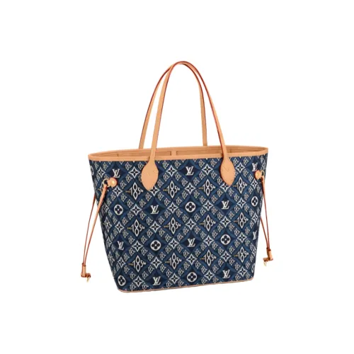 LOUIS VUITTON NEVERFULL Коровья кожа Тоут Комбинированная сумка Сумка через плечо Женская Синяя