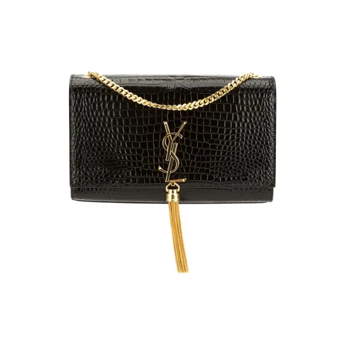 SAINT LAURENT Kate Блестящая сумка через плечо из коровьей кожи женская черная