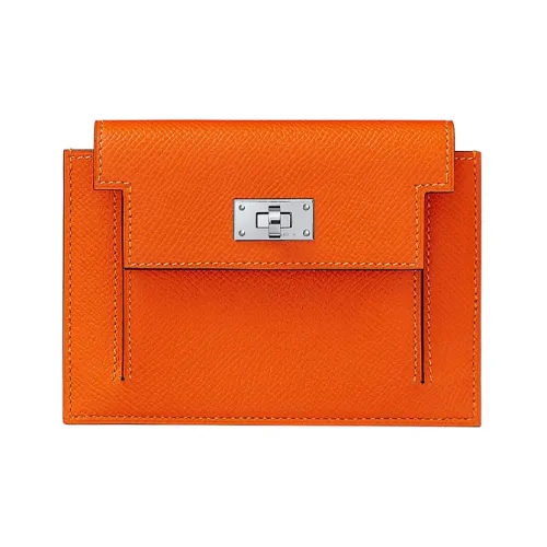 HERMES Kelly Pocket Epsom Телячья кожа Кошелек Женские Пламенно-оранжевый