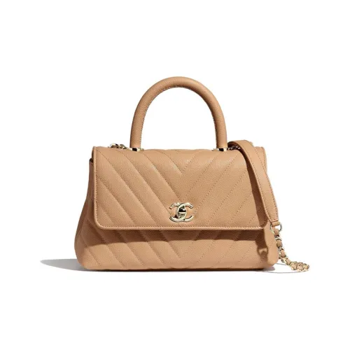 CHANEL Coco Handle Телячья кожа Металл Покрытие Одно плечо Сумка Маленькая Женская Бежевая
