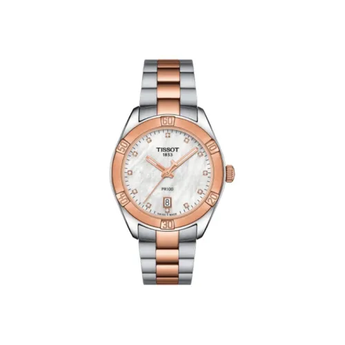 Tissot PR100 Collection Кварцевый механизм Женские часы 36 мм Жемчужная раковина Циферблат Цвет