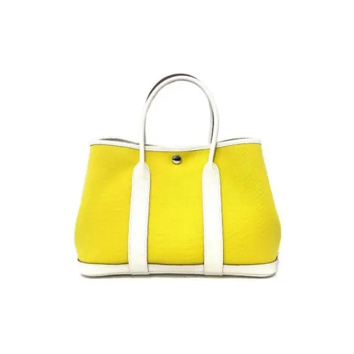 HERMES Garden Party Холст с кожей Сад Сумка Женская Желто-белая