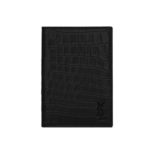 SAINT LAURENT Крокодиловый узор Тисненая кожа Картхолдер Держатель для паспорта Мужской Черный