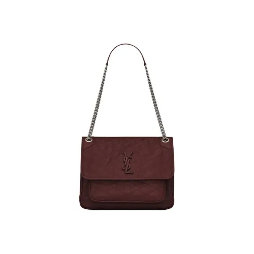 SAINT LAURENT Сумка-хобо из коровьей кожи плечевая сумка среднего размера женская бордового цвета