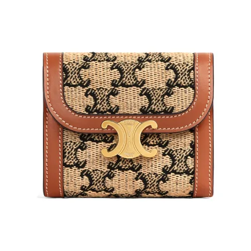 CELINE Triomphe Arc De Triomphe Коровья кожа с тканевым кошельком женский коричневый