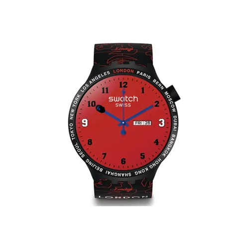 SWATCH BAPE совместный бренд Кварцевый механизм Унисекс Часы 47 мм Красный циферблат Часы Пластиковый корпус Часы Силиконовый ремешок