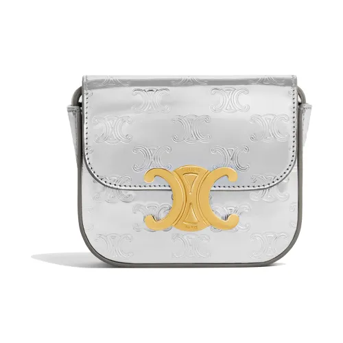 CELINE Triomphe Телячья кожа Сумка через плечо Сумка через плечо Мини Женская Серебряная