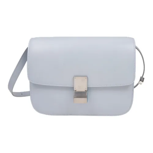 CELINE Классический Bo Коровья кожа Тофу Маленькая квадратная сумка Сумка через плечо Сумка на плечо Средний размер Женская Серый Синий