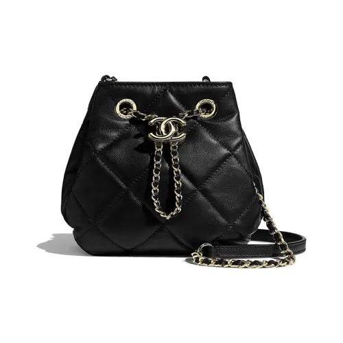 CHANEL Шнурок Овчина Сумка на шнурке Металлическая Сумка с цепочкой Сумка через плечо Женская Черная