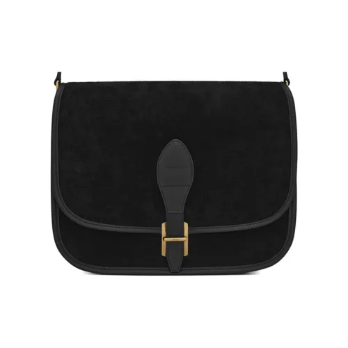 SAINT LAURENT Замша Телячья кожа Седло Сумка Сумка через плечо Сумка среднего размера Женская Черная