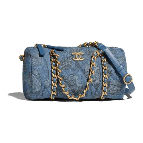 CHANEL Printed Denim Bowling Сумка Сумка Сумка через плечо Сумка через плечо Женская Синяя Белая Серая
