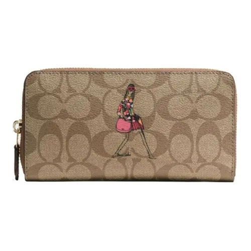 COACH Accordion Zip Покрытый холст Кошелек Женские Хаки